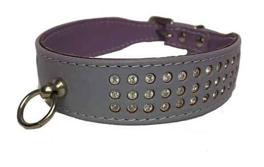 Leren halsband met strass - lila