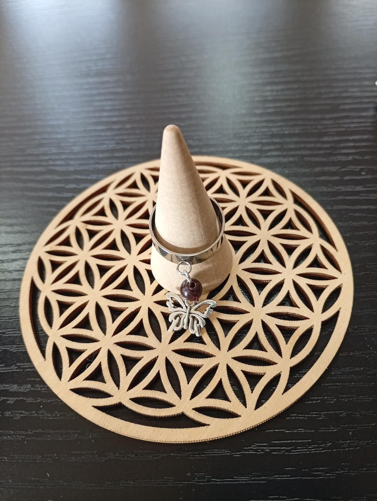 Bague Papillon & Jaspe Acajou – Acier Inoxydable ✨