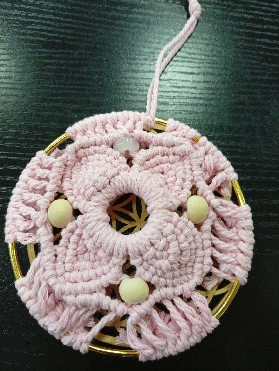 🌸 Mandala du Cœur – Quartz Rose & perles marron 🌸