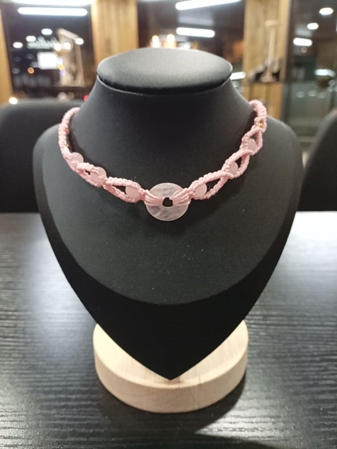 💗 Collier micro-macramé en Quartz Rose 💗