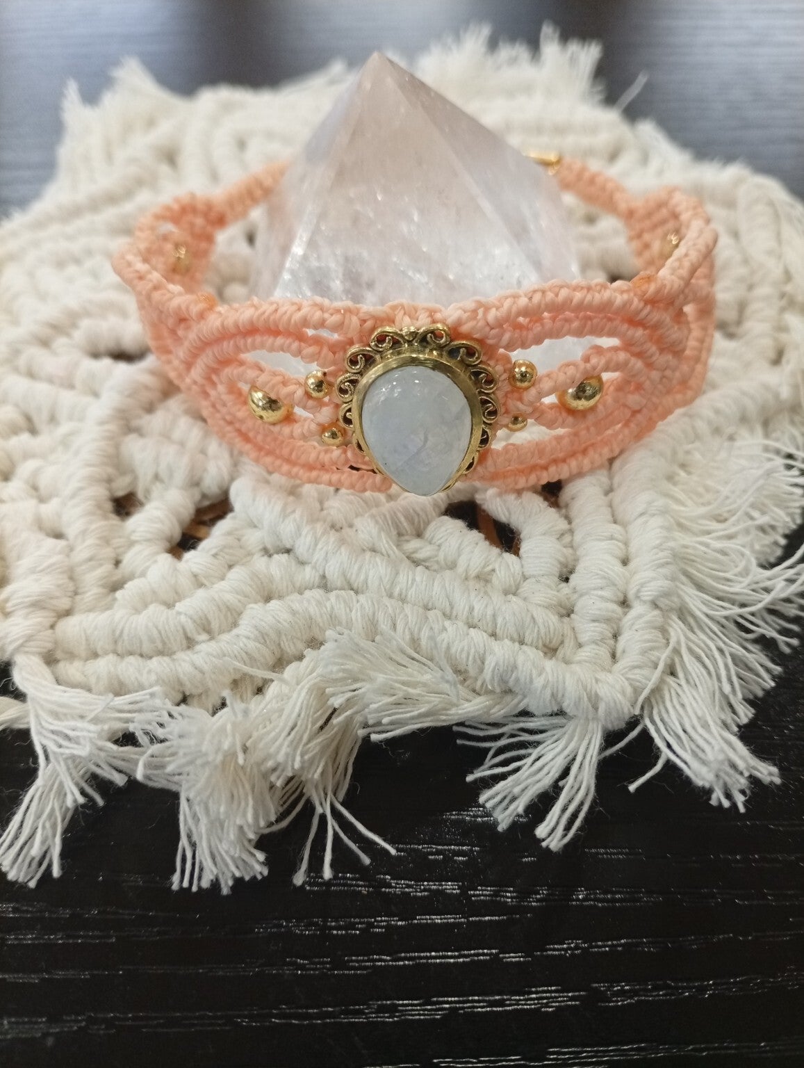 🌙 Bracelet micro-macramé – Pierre de Lune naturelle 🌙