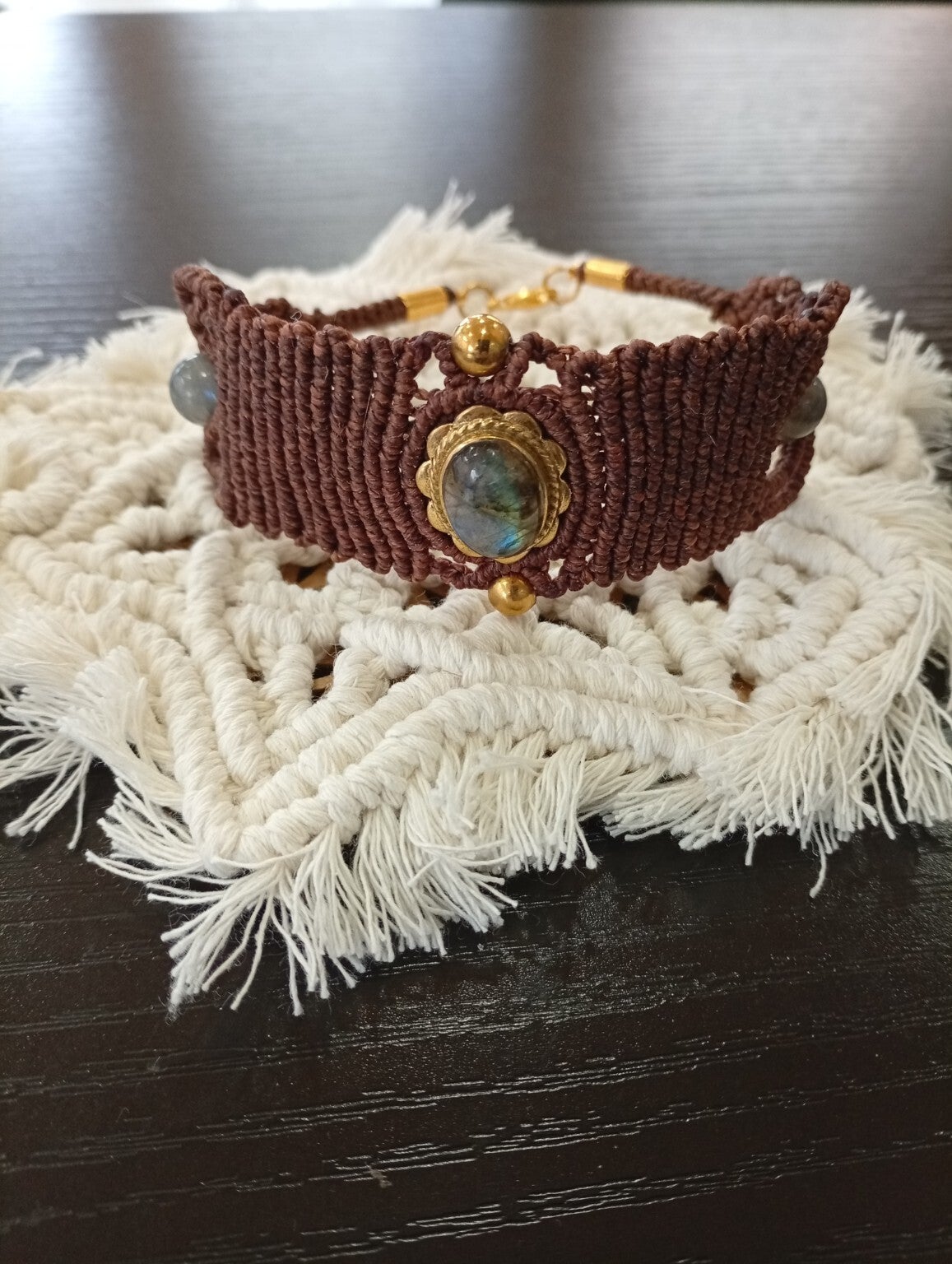 🌙 Bracelet micro-macramé – Labradorite 🌙