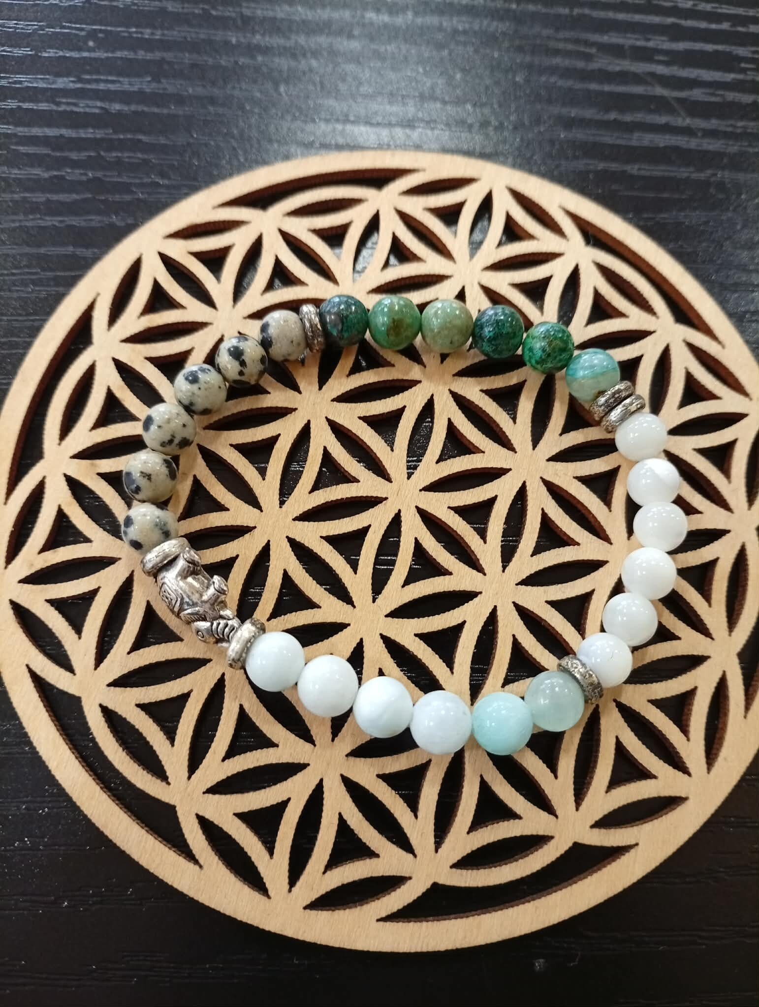 Bracelet Nacre, Beryl, Jaspe Dalmatien & Fushite