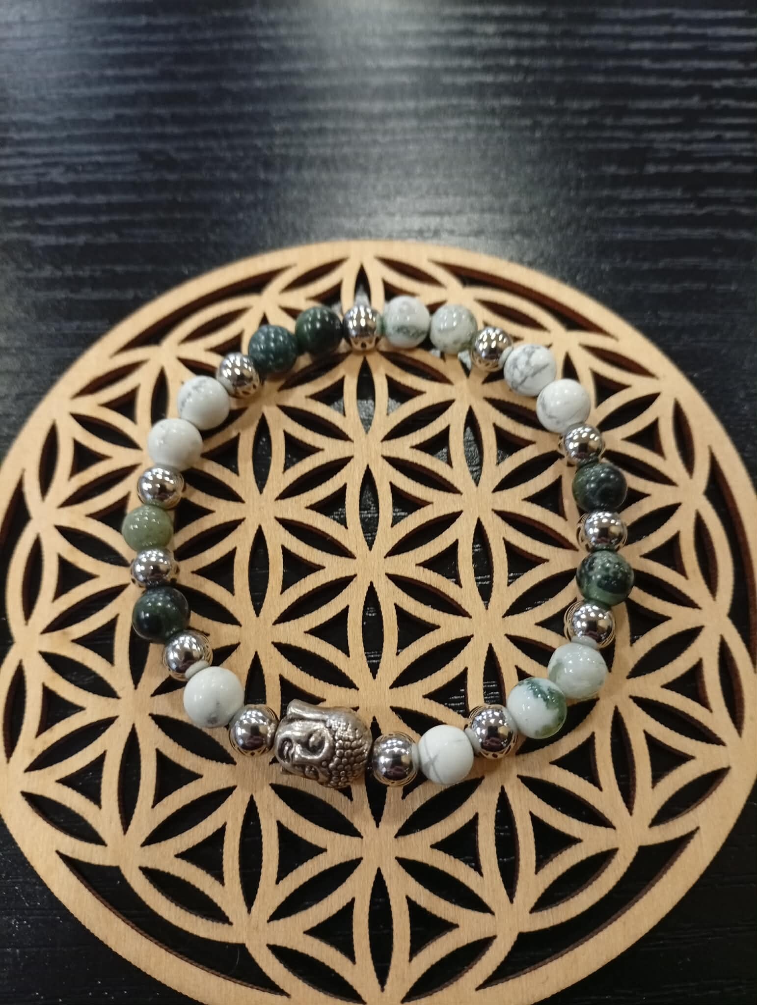 🌿🤍🔵 Bracelet Agate Arbre, Howlite & Liberite — calme, enracinement et clarté intérieure