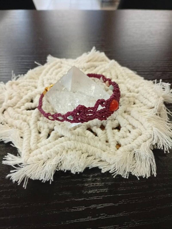 ✨ Bracelet micro-macramé – Cornaline & Amazonite givrée ✨