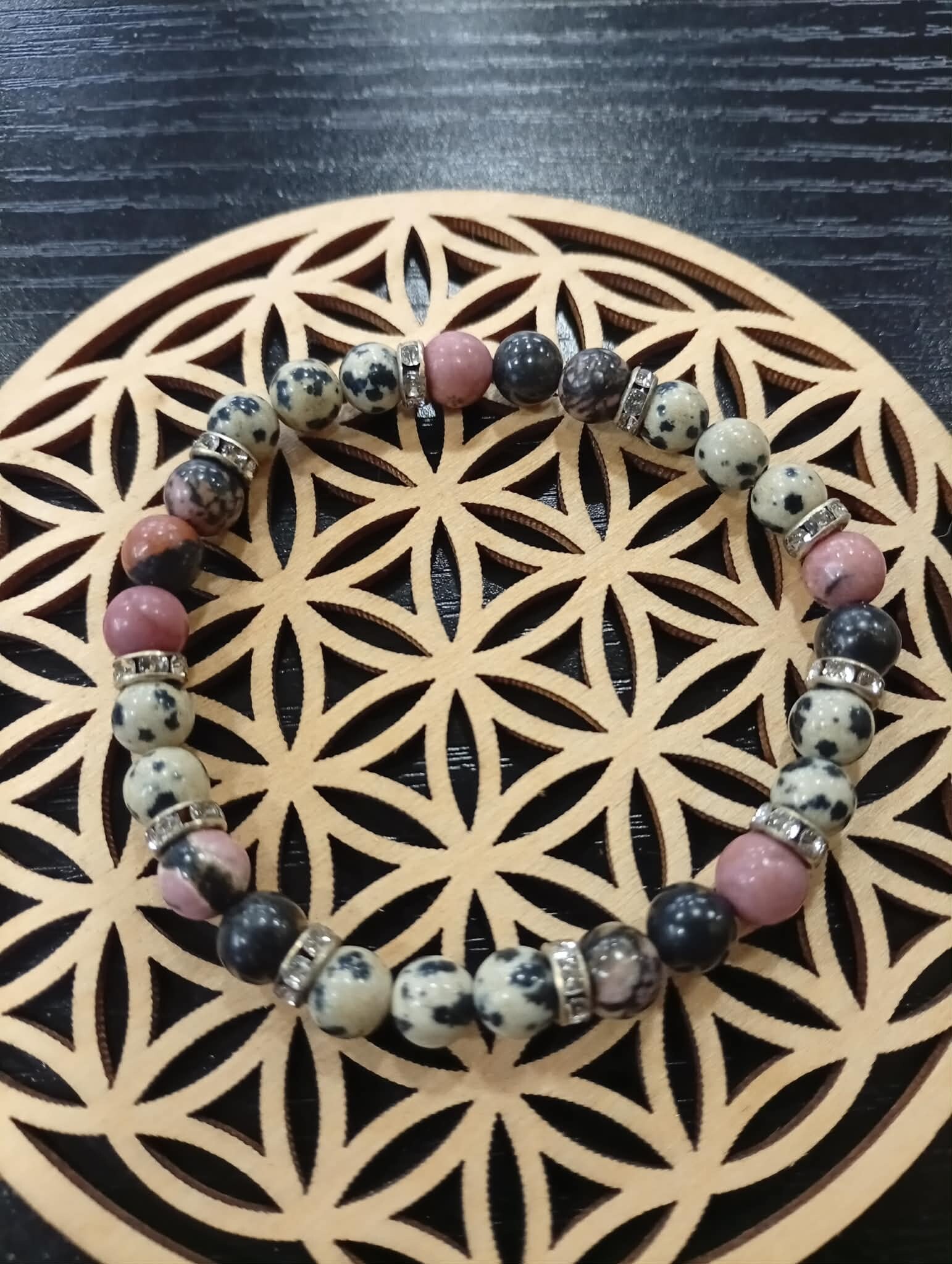 ✨ Bracelet Rhodonite Striée Noire – Jaspe Dalmatien ✨  Équilibre – Protection – Force intérieure