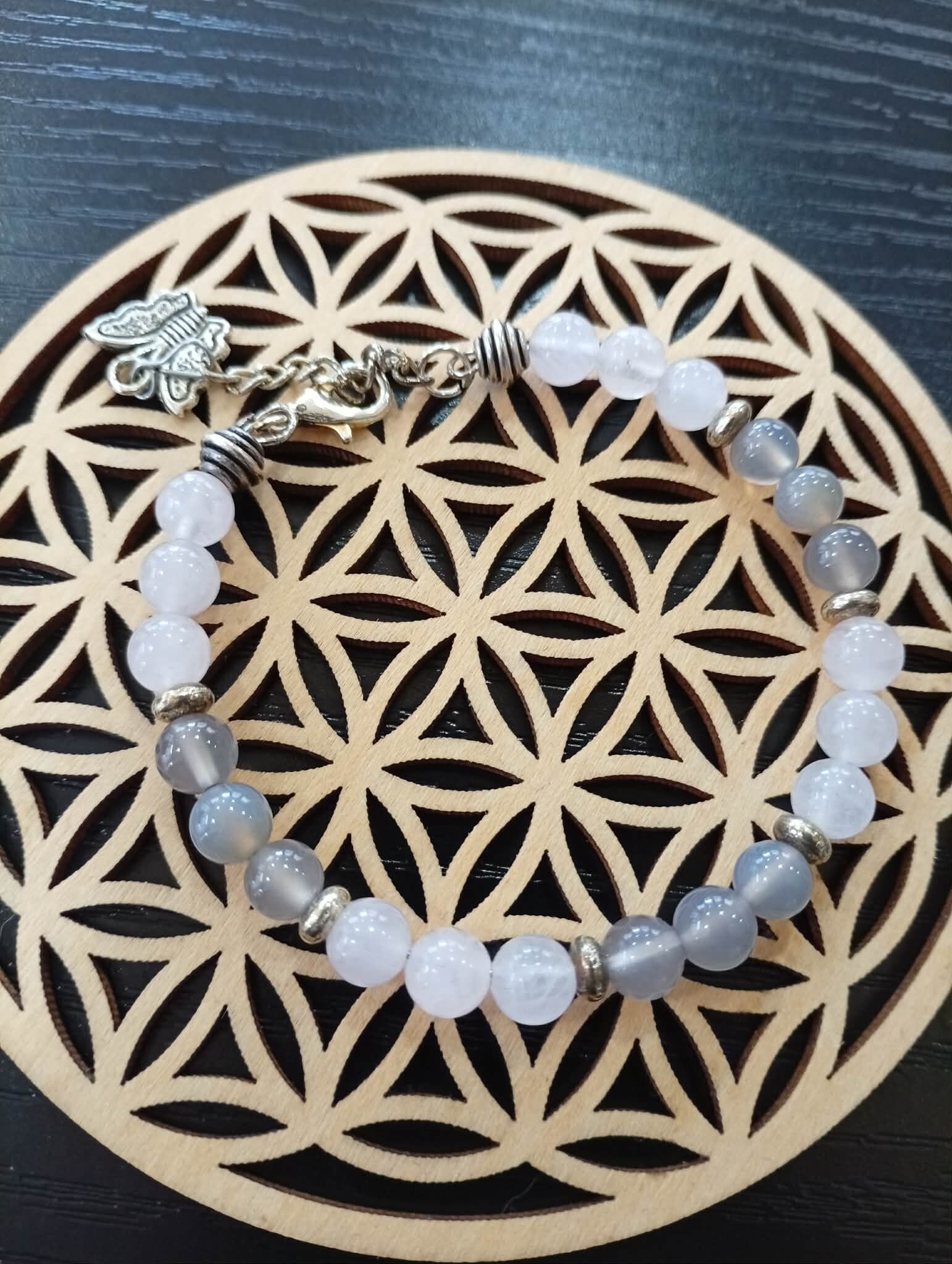 Bracelet Agate Grise & Jade Blanche