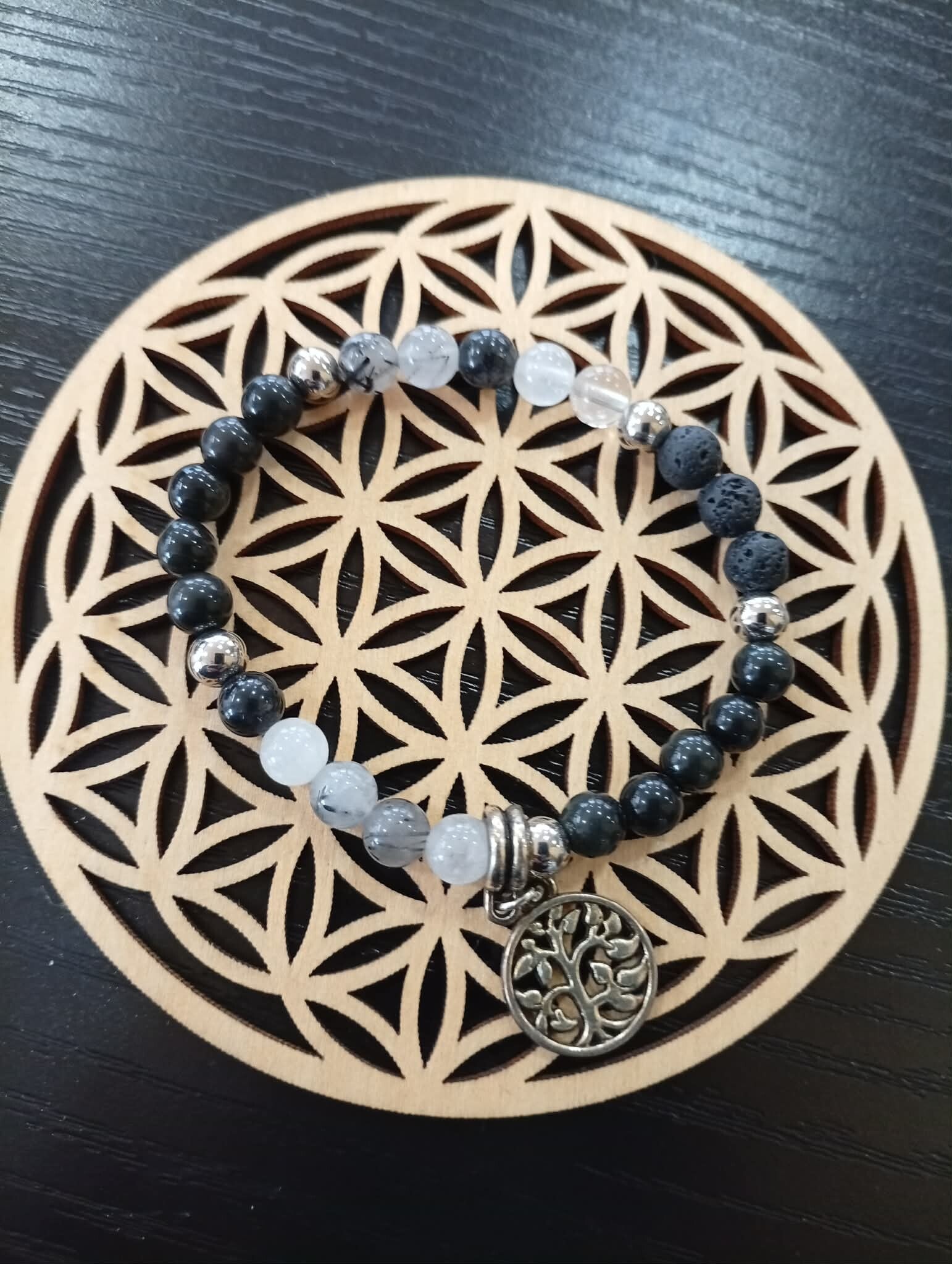 ✨ Bracelet Quartz Tourmaline, Obsidienne Dorée & Pierre de Lave ✨