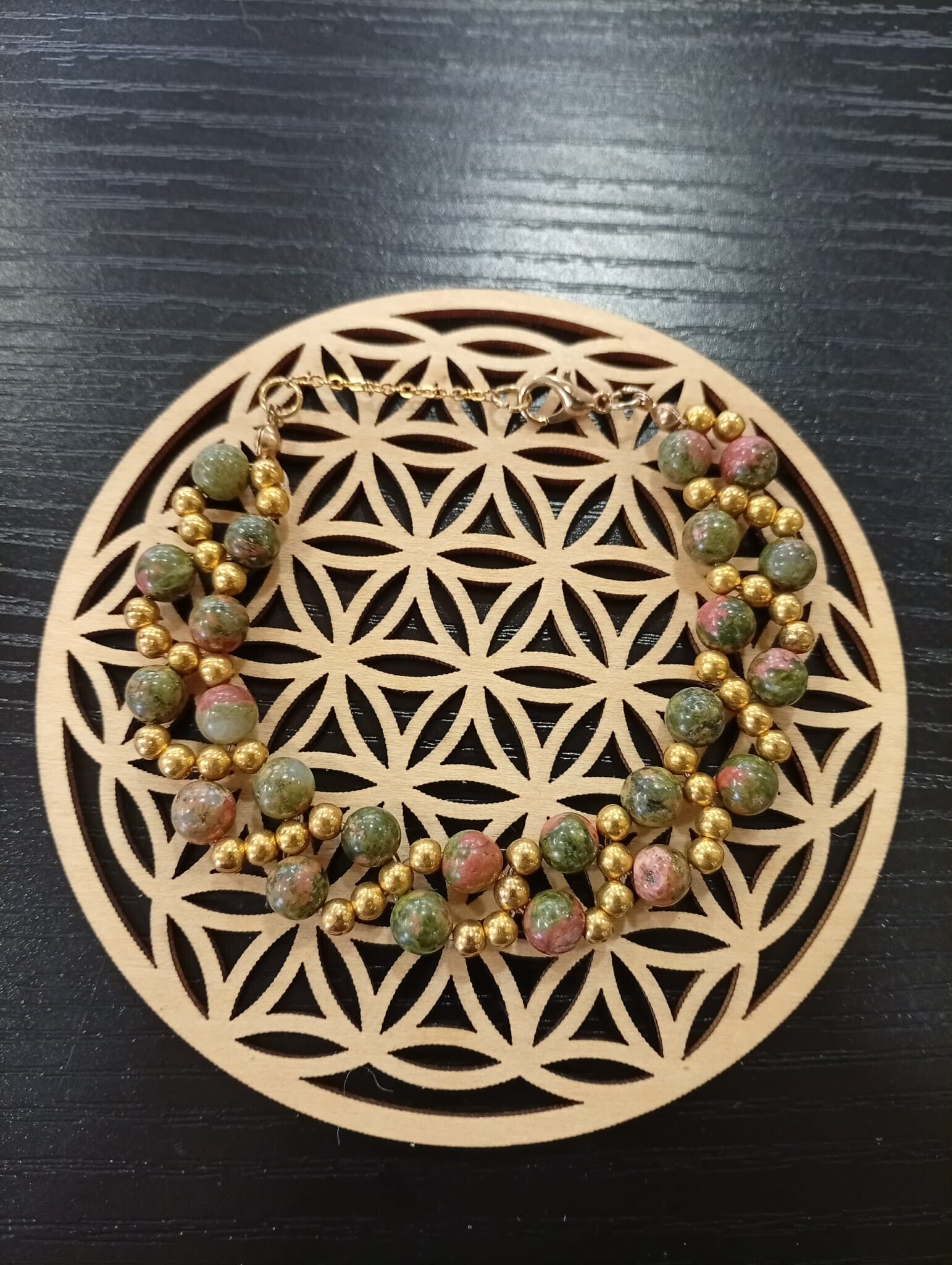 Bracelet Unakite & Acier Inoxydable Doré – Harmonie & Ancrage