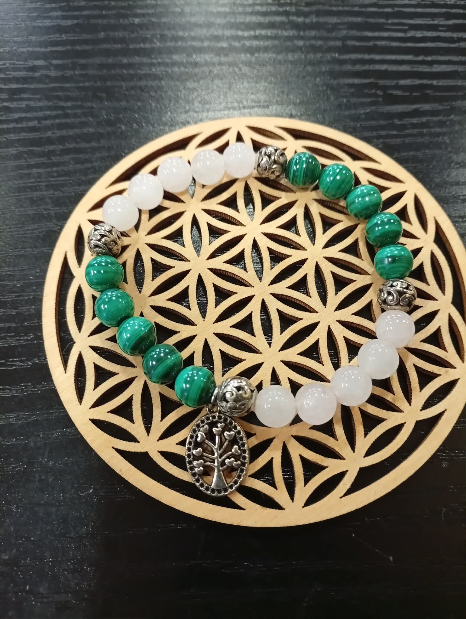 💚💗 Bracelet Quartz Rose & Malachite — protection, courage et ouverture du cœur