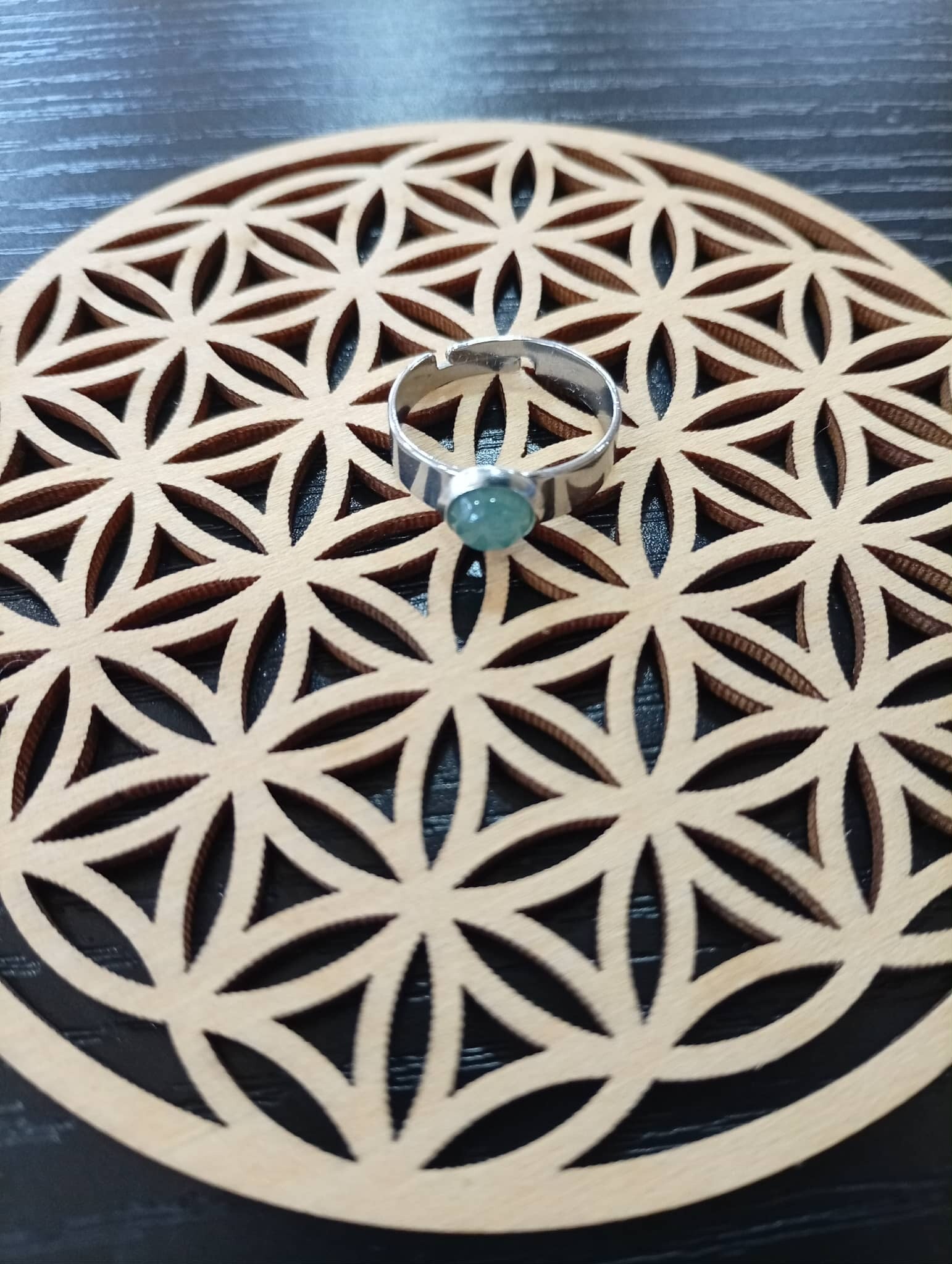 Bague Aventurine Verte – Acier Inoxydable Argent ✨