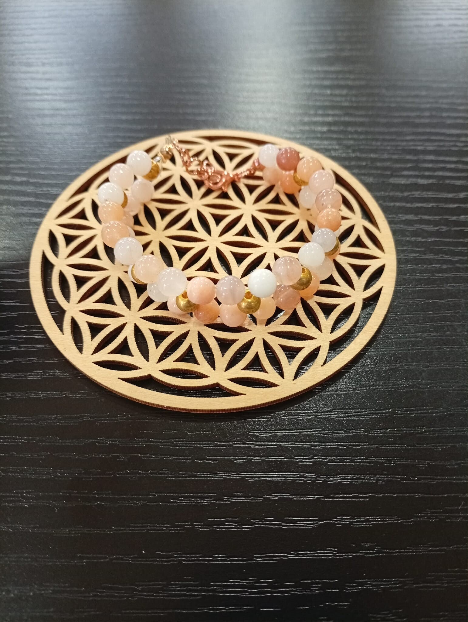 Bracelet Pierre de Lune multicolore & Or en acier inoxydable