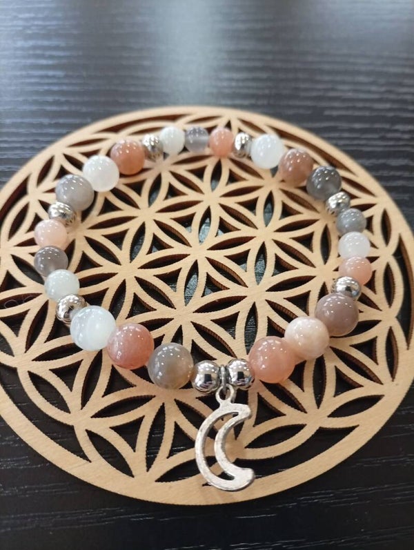 ✨ Bracelet Pierre de Lune Multicolore – Intuition & Féminin Sacré ✨