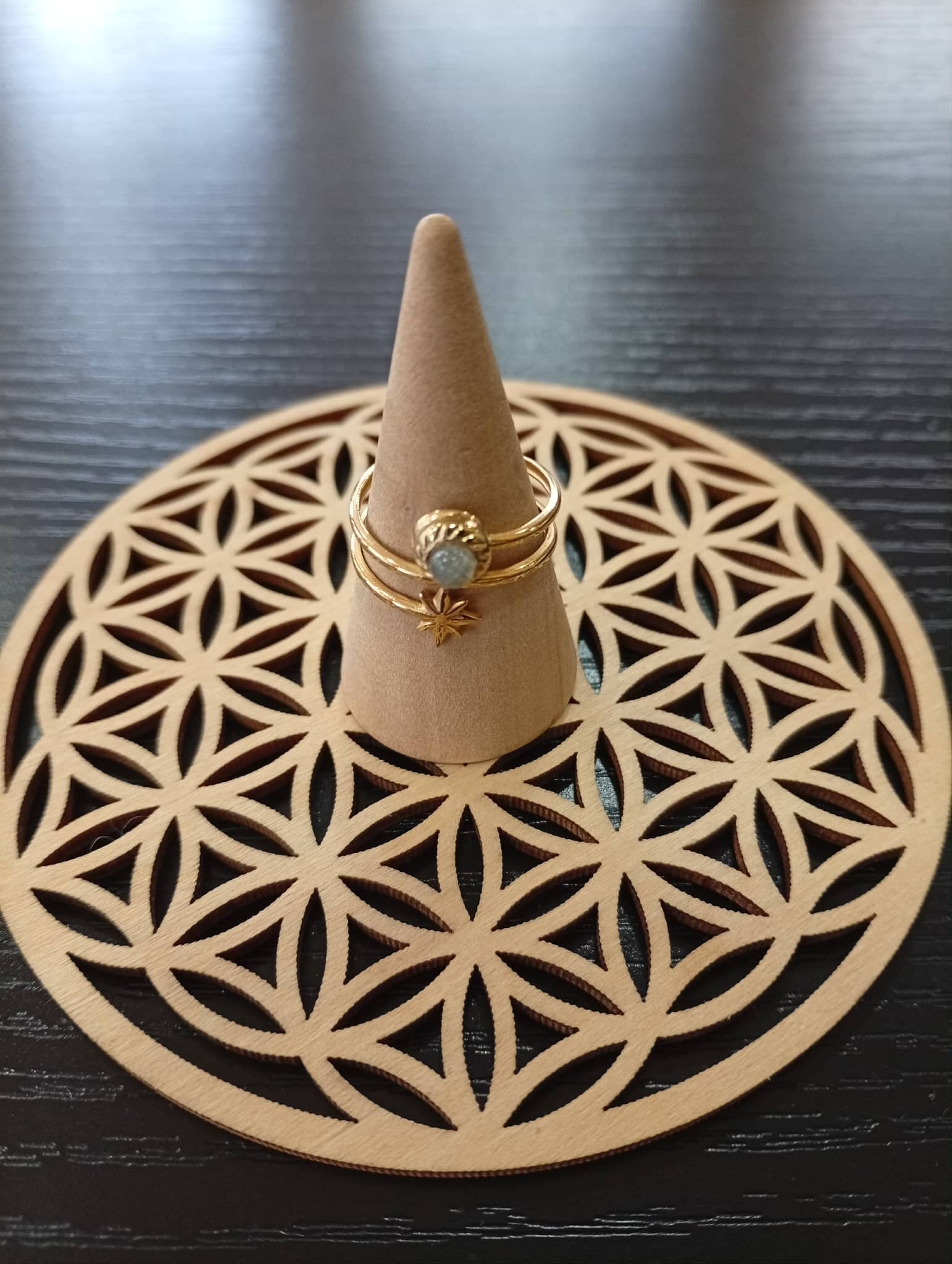 Bague Étoile & Labradorite – Acier Inoxydable Or ✨