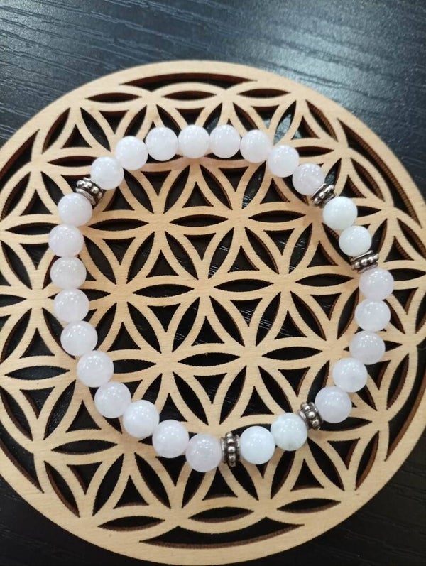 ✨ Bracelet en Quartz Rose & Pierre de Lune – fil élastique