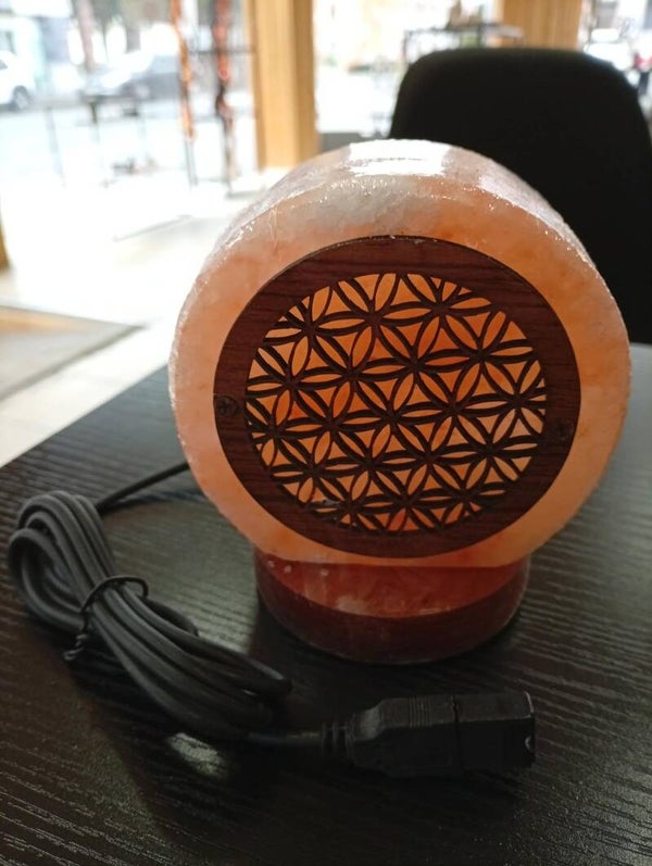 Lampe en sel d’Himalaya USB – motif Fleur de Vie 🌟