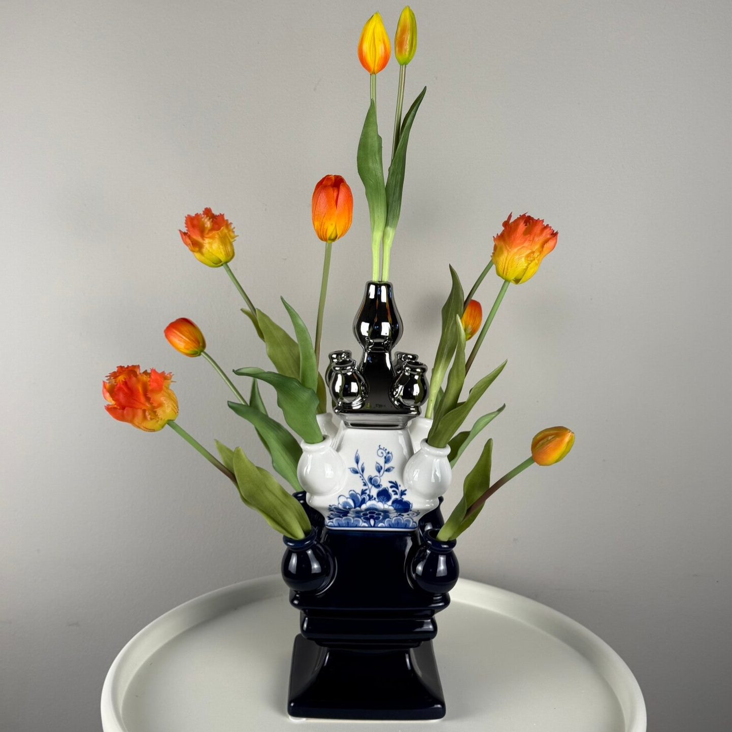 Tulpenvaas Stapelgekte 3 delig – Chroom-Grote bloem- Donkerblauw