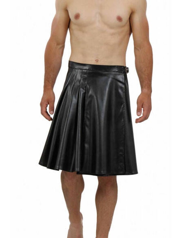 Zwarte Schotse Kilt. Lederlook.