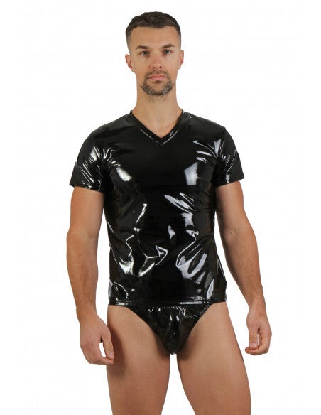 Wetlook Vinyl T-shirt met V-hals