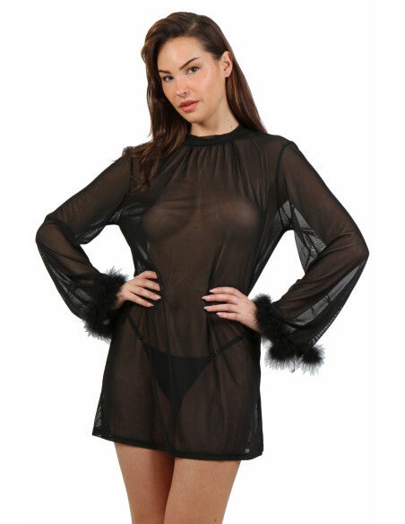 Transparante tuniek met veermanchetten