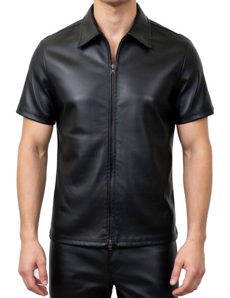 Leaher-look T-shirt met rits