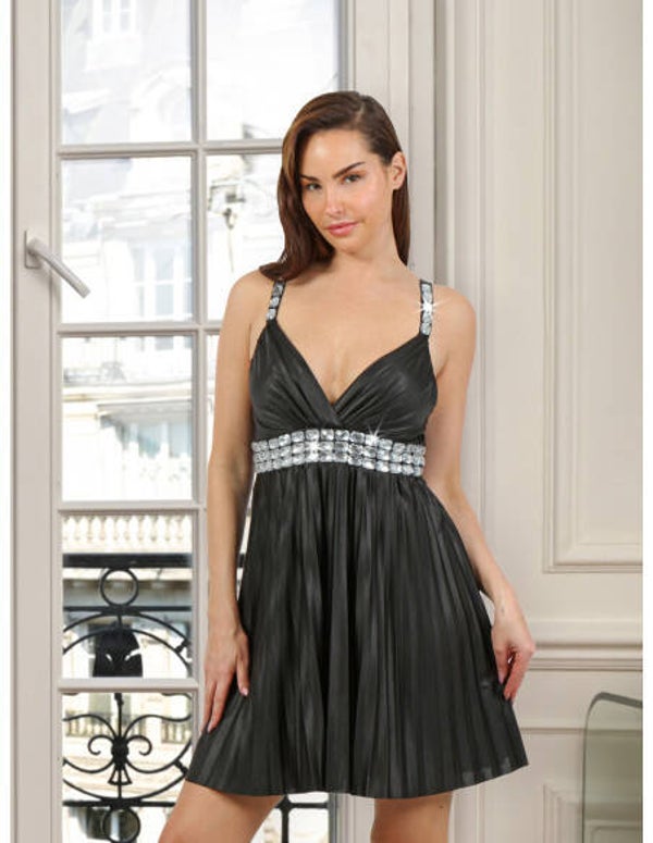 Glamour jurk versierd met strasstenen. One size 36 t/m 42.