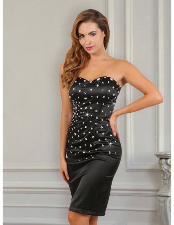 Satijnen Strapless Jurk met Fonkelende Strass-steentjes