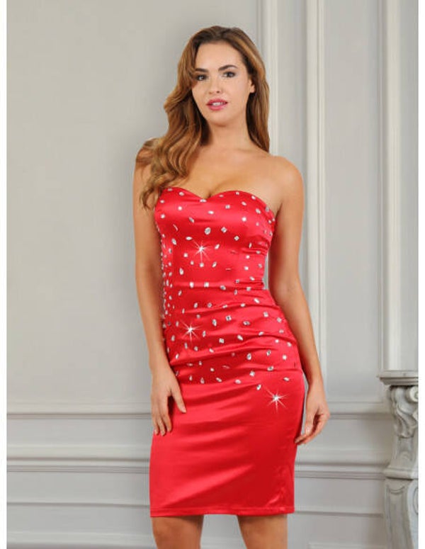 Satijnen Strapless Jurk met Fonkelende Strass-steentjes