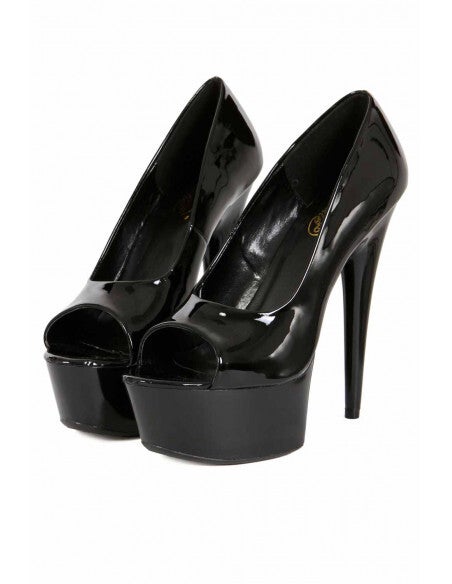 Zwarte Lak Lederlook Pumps met open teen.