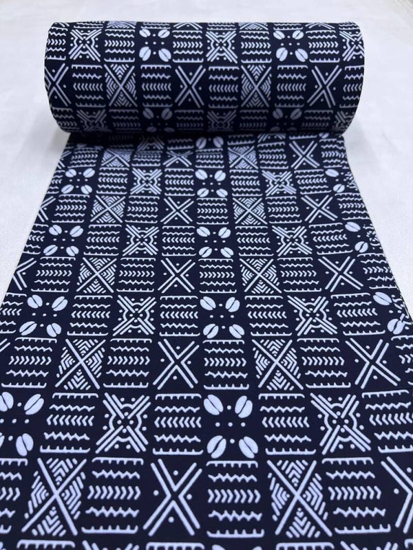 White & black Ankara fabric