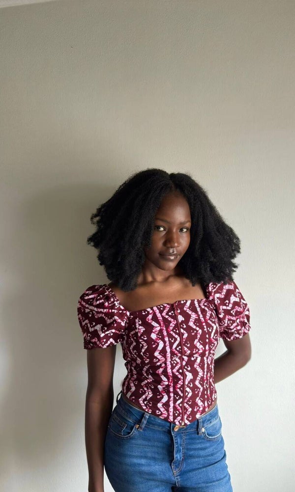 Pink & White Ankara corset top