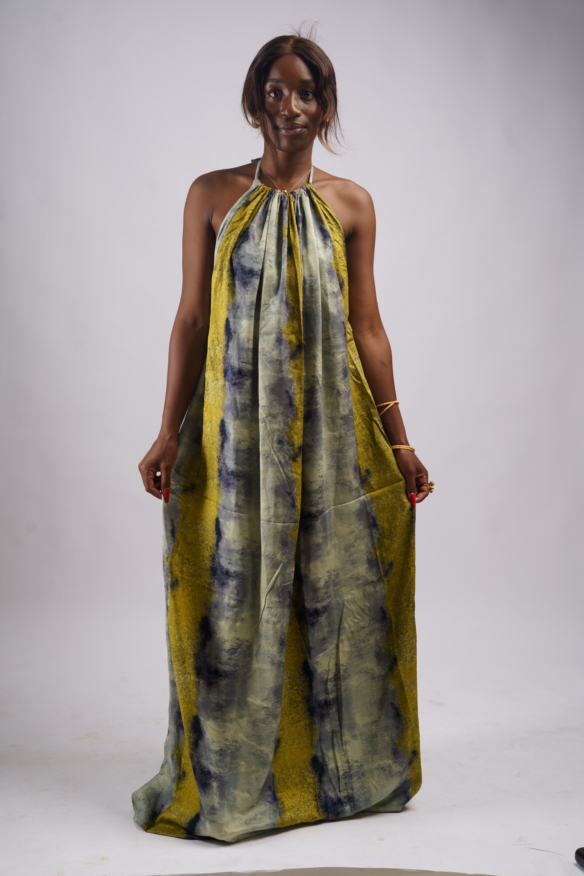 Cute Yellow Strips Backless Dera