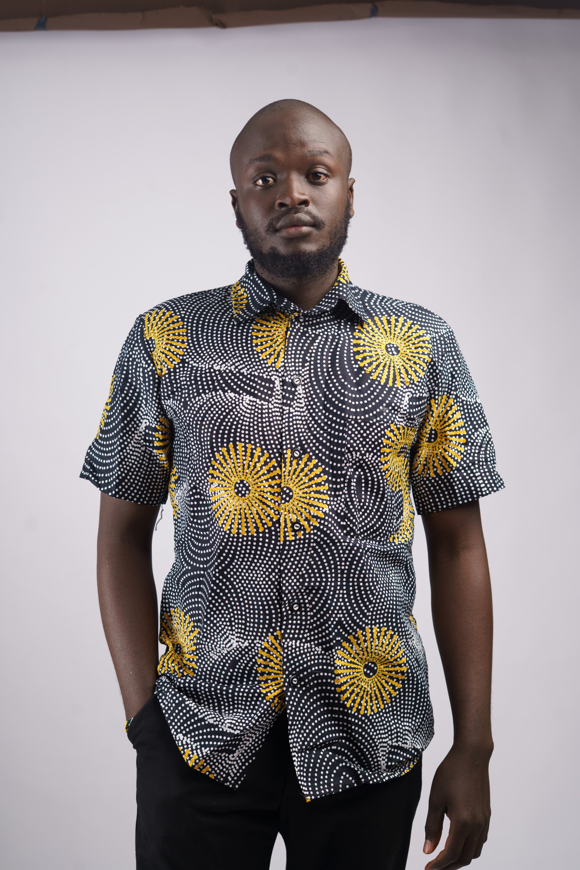 Black, White & Gold Men Ankara Shirt