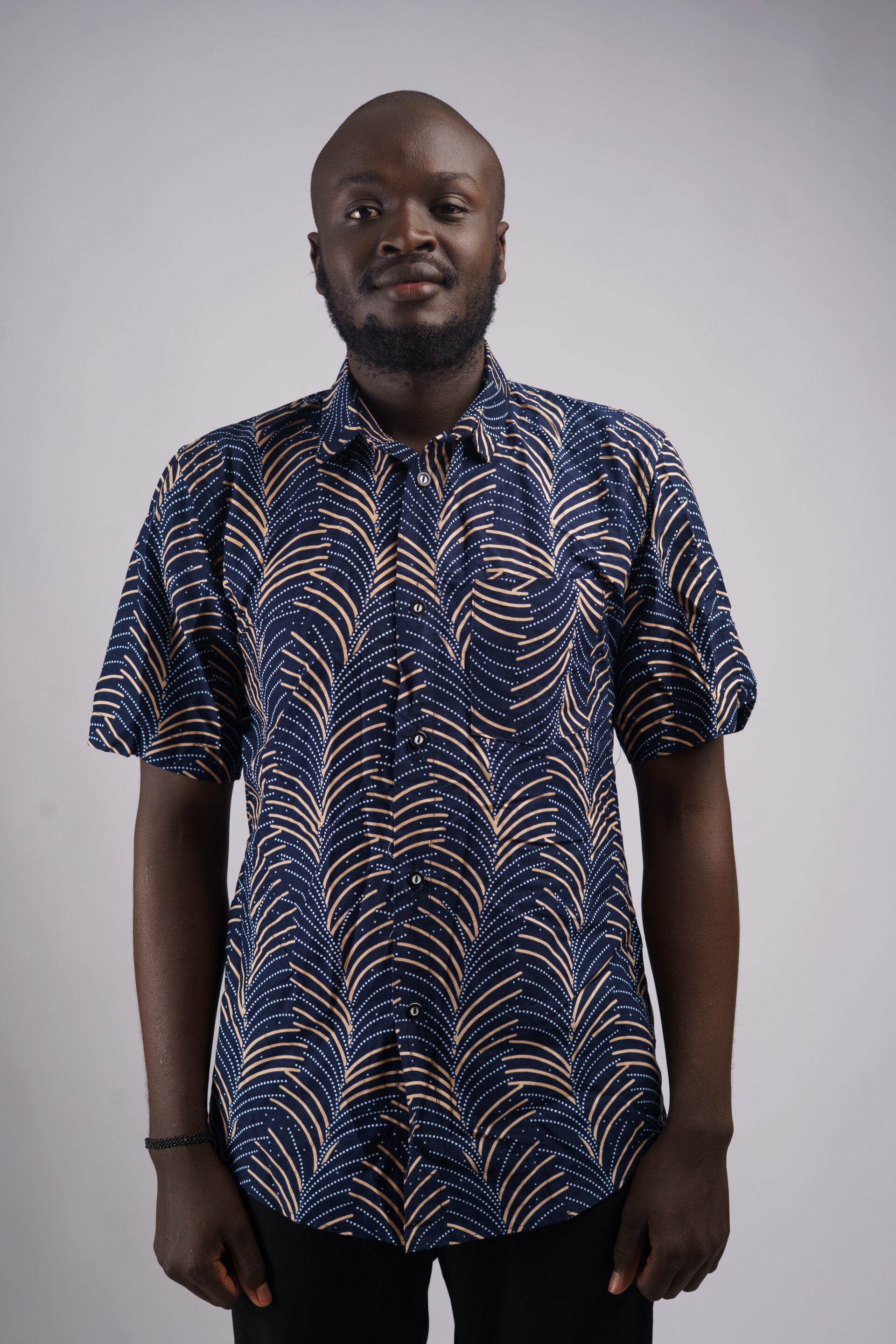 Blue and white pattern men shirt