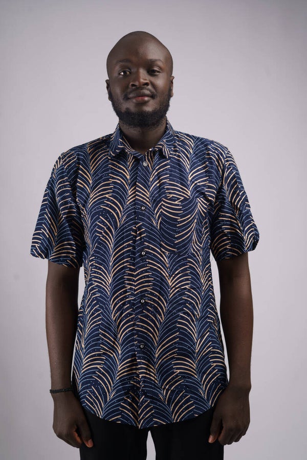 Blue and white pattern men shirt