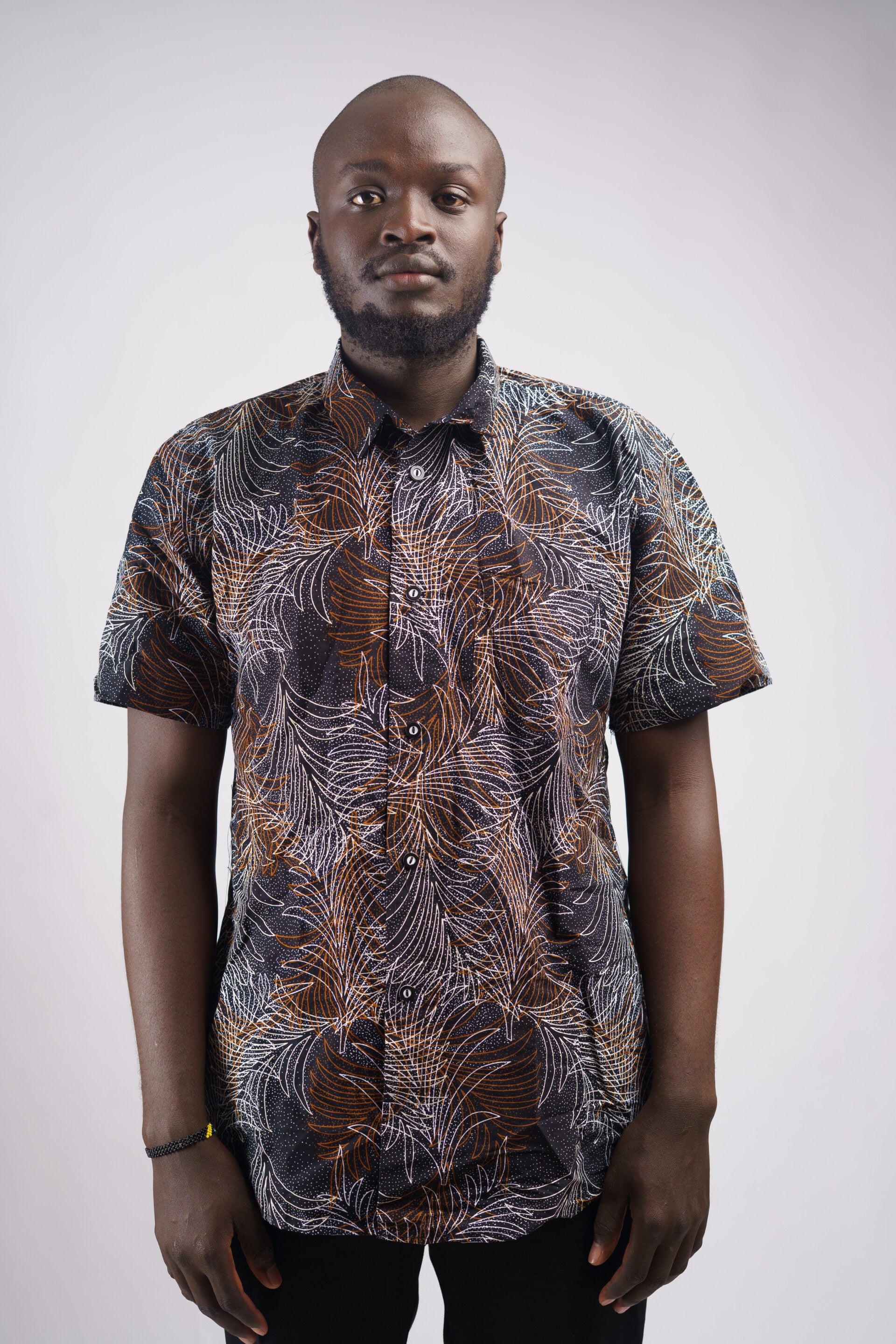 Brown & white patterns men ankara shirt