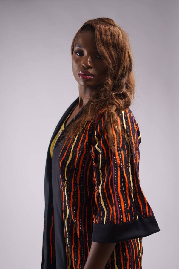 Red,Organge,black &yellow stripped kimono