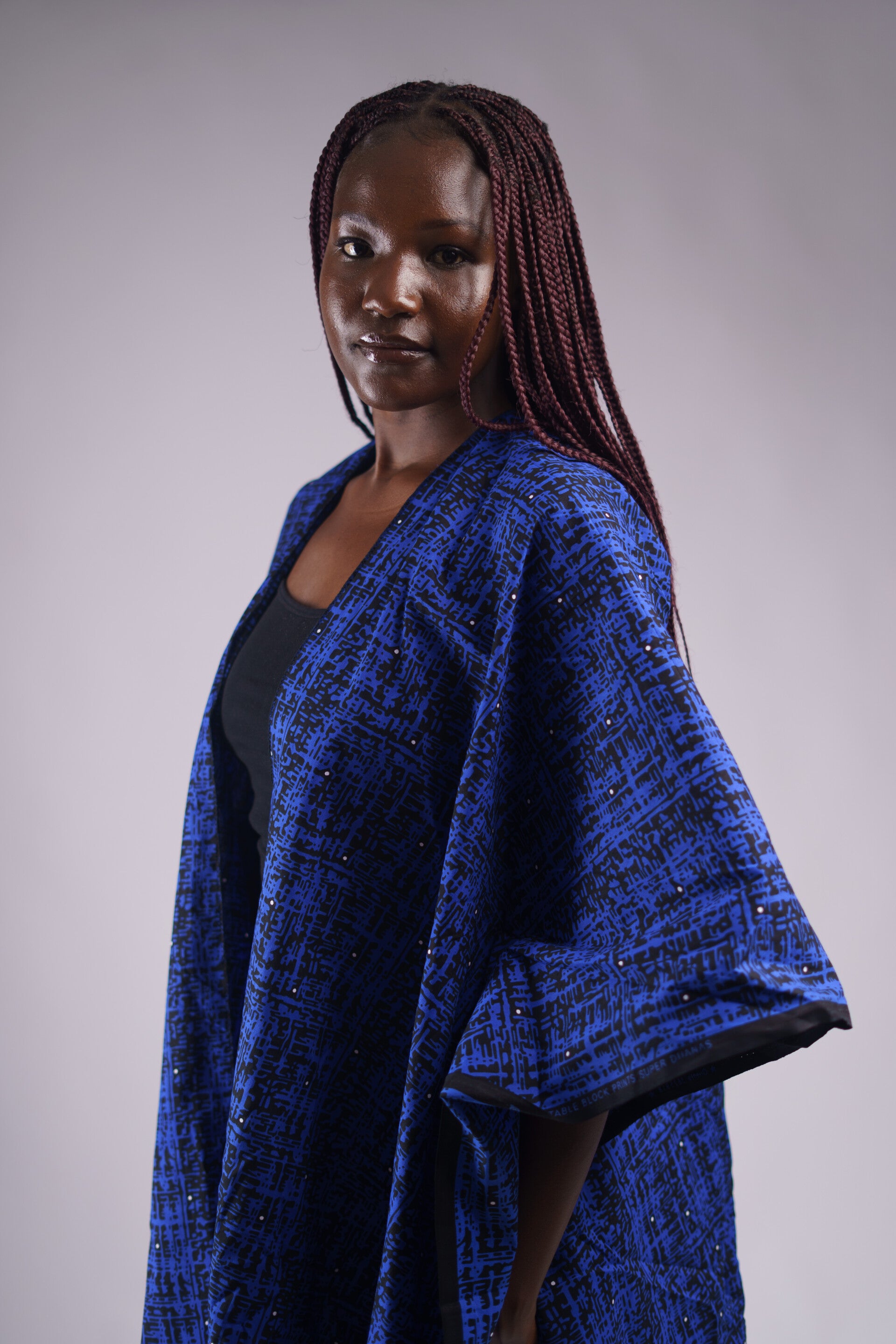 Blue & black ankara poncho