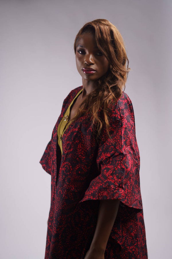 Red & black ankara poncho