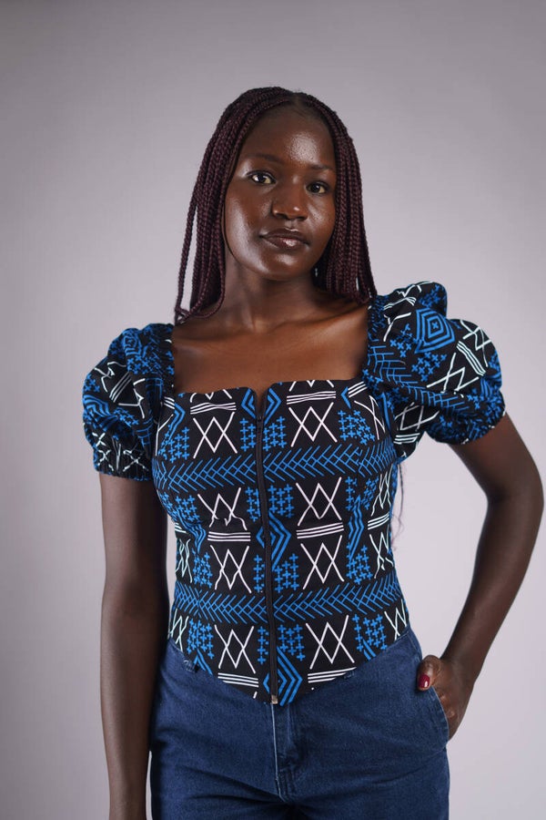 Blue Ankara Tops Shortsleeve