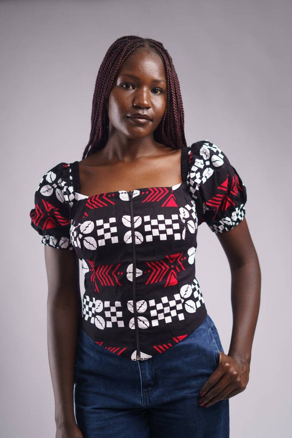 Red & Black Ankara Shortsleeve