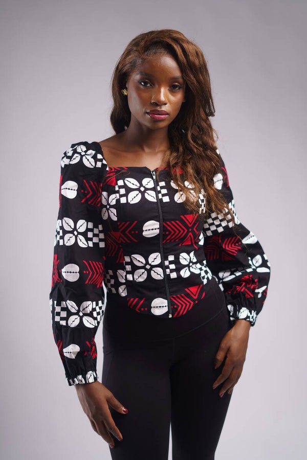 Red & Black Ankara Corset Longsleeve