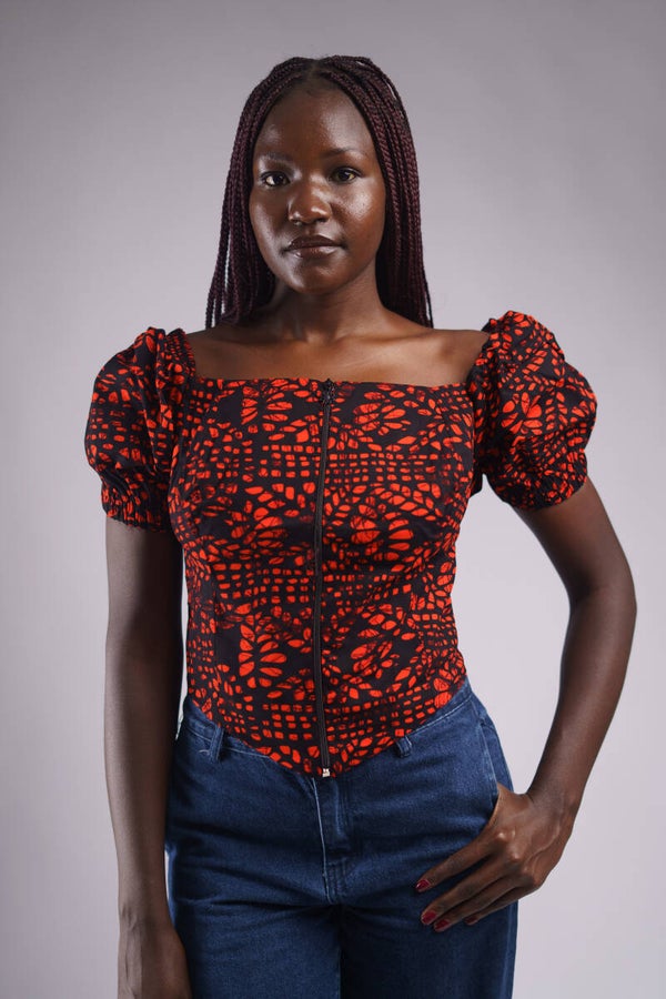 Orange & black ankara shortsleeve