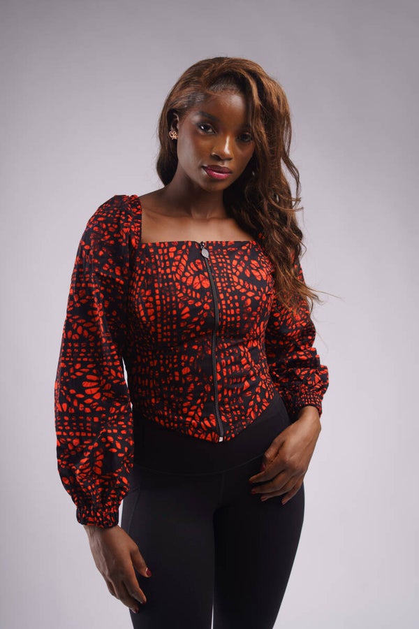 Orange & black ankara longsleeve