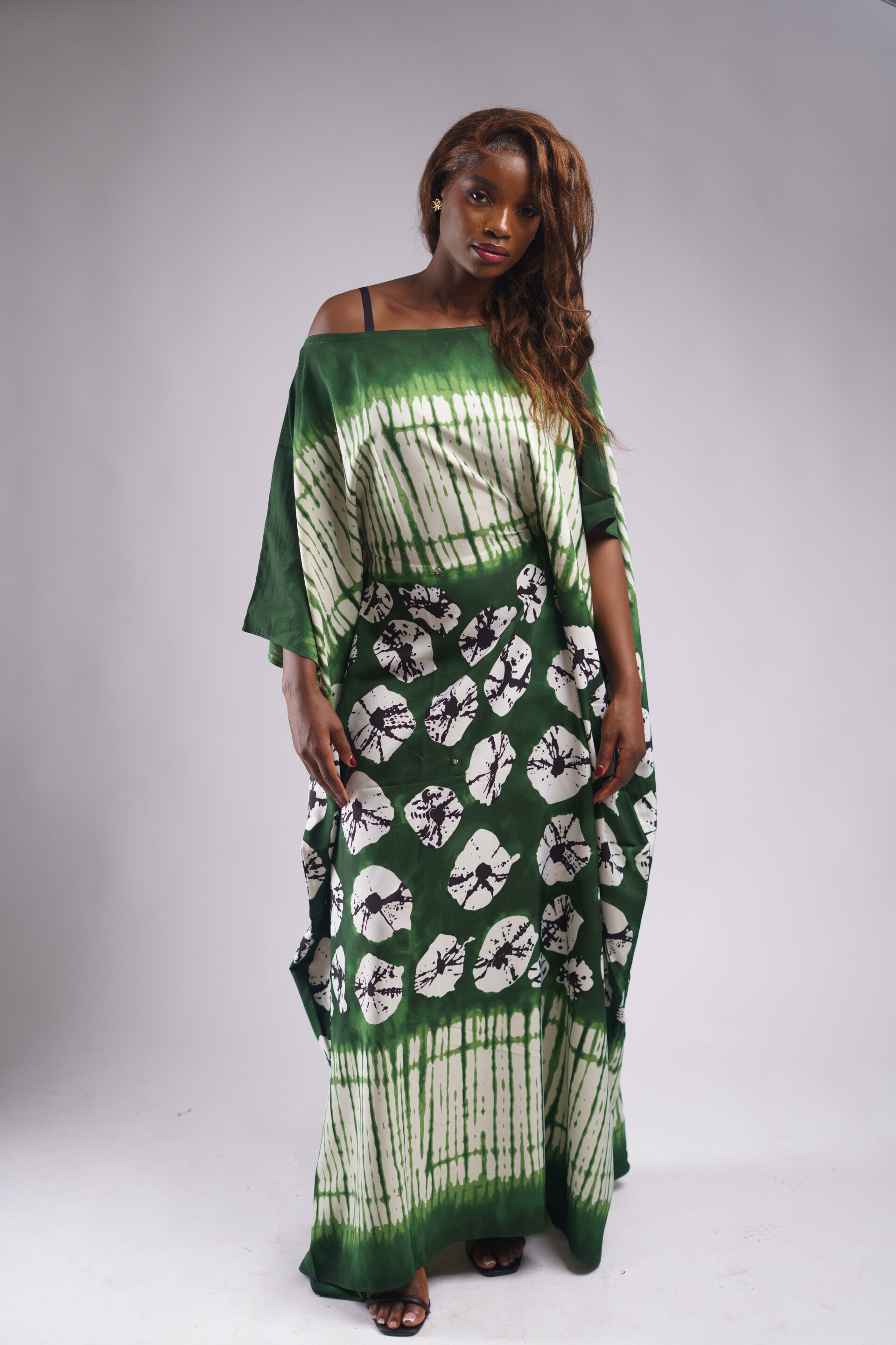 White & light green kaftan