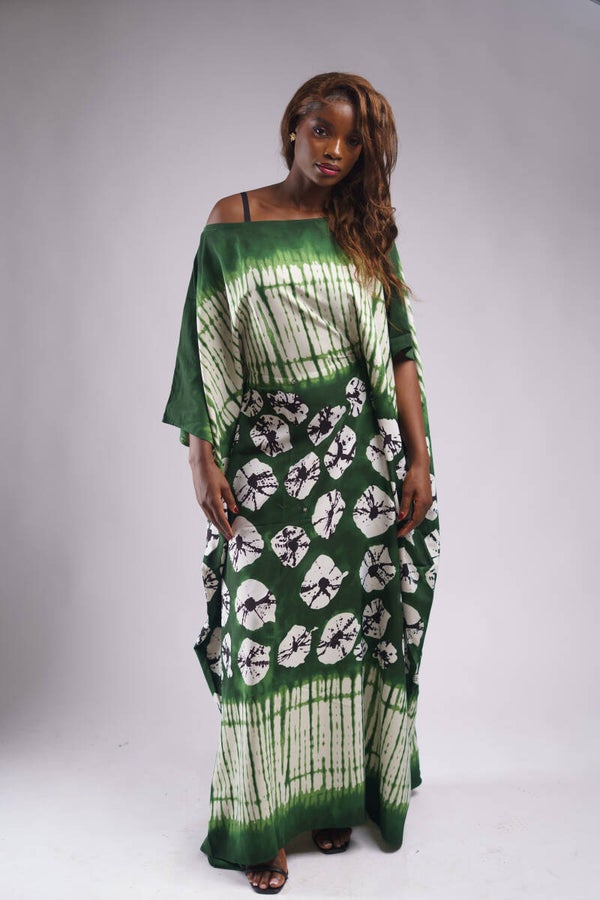 White & light green kaftan