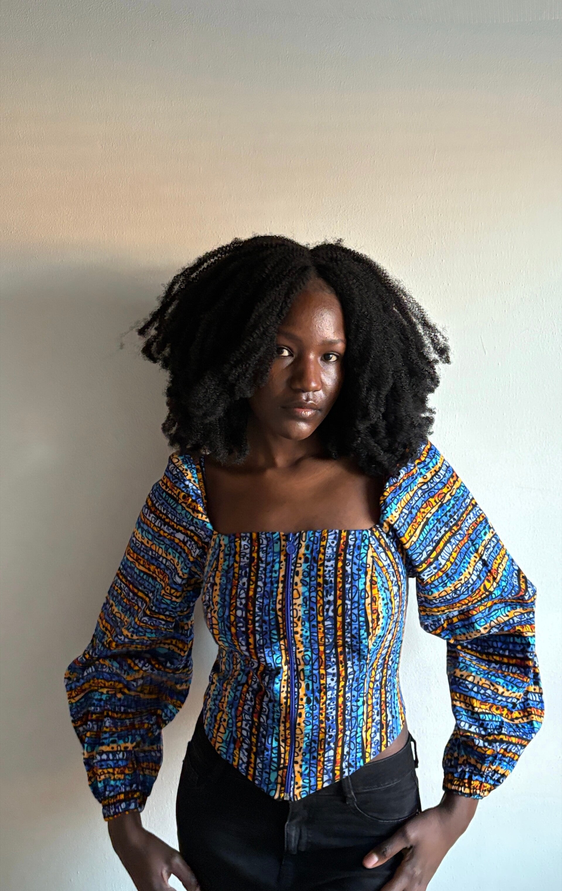 Blue/Yellow & Blank Ankara Corset