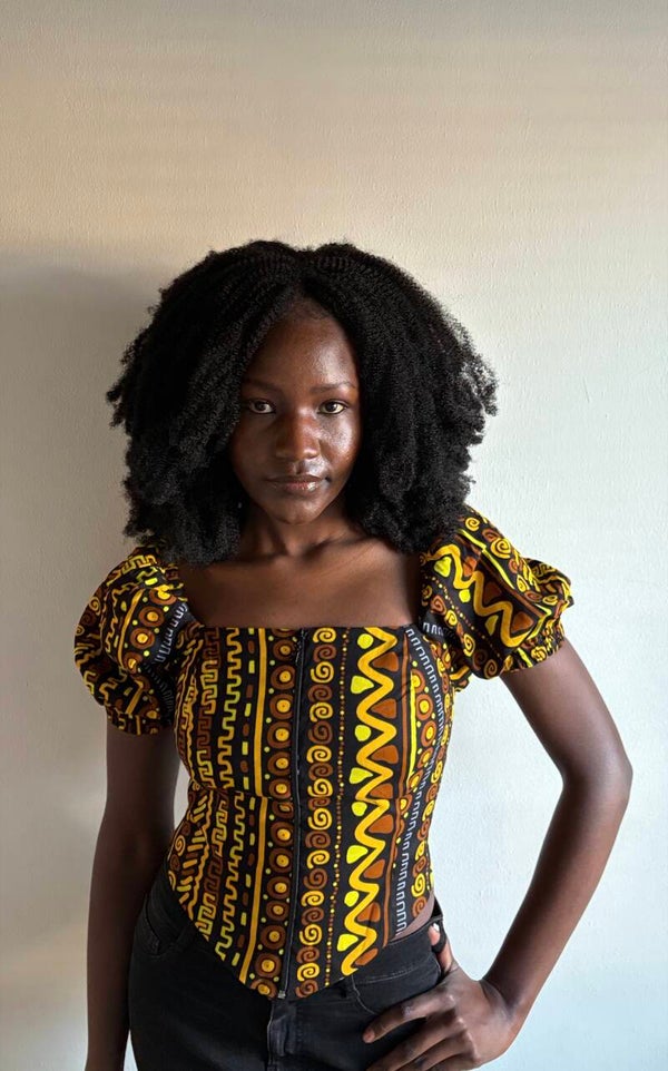 Yellow/Brown & blank ankara corset