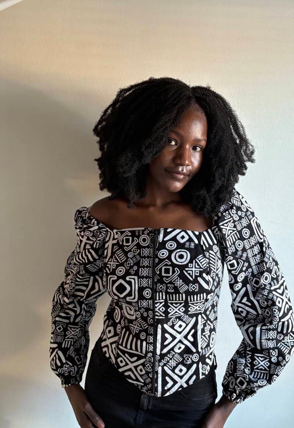 White & black ankara corset