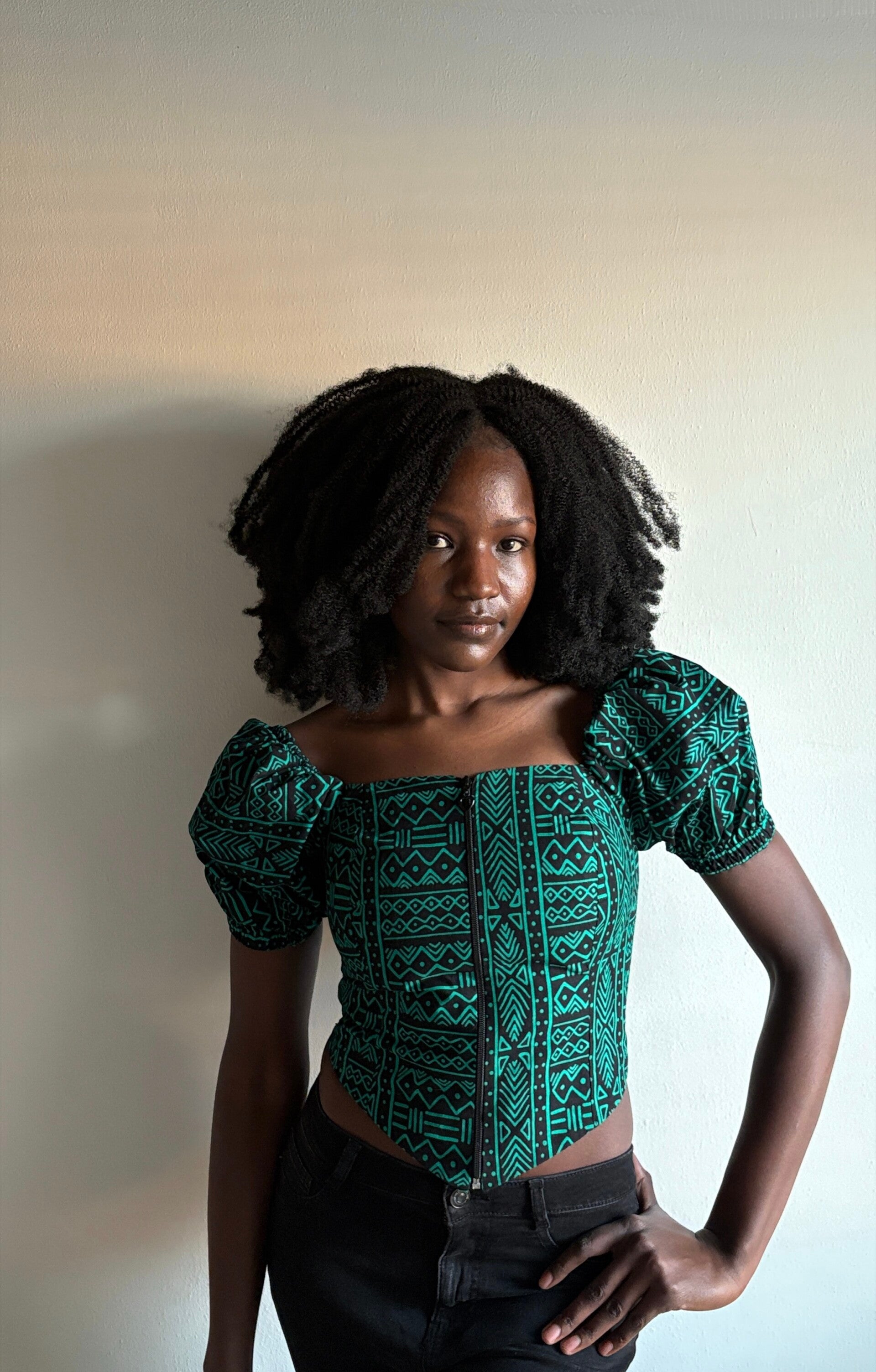 Green and black ankara corset